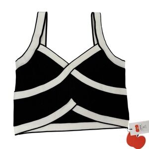 Cider Knit Crop‎ Top Black White Sleeveless Tank Top XL